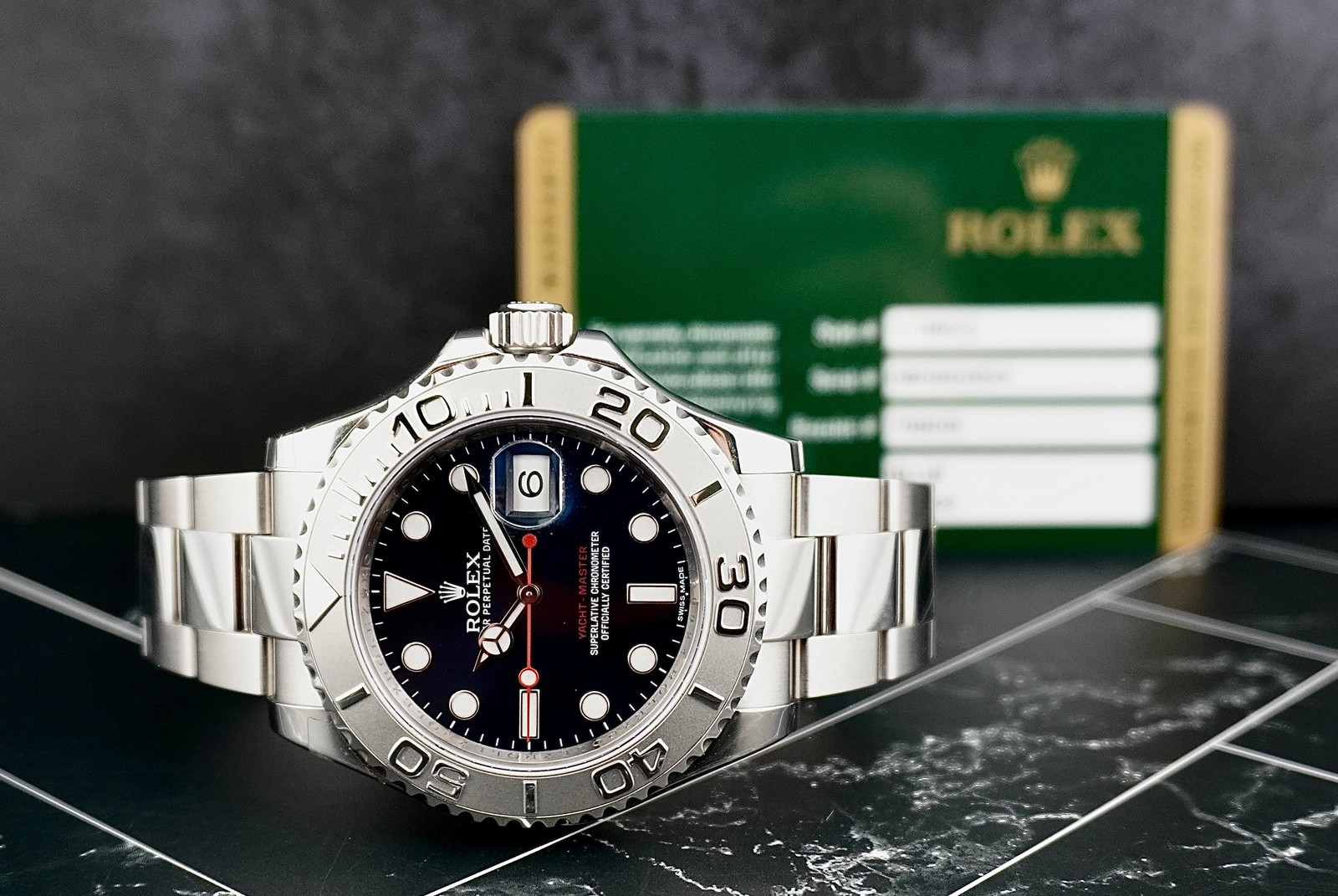 Rolex 40mm Yacht Master SS Platinum Bezel Blue Dial Mens Watch 116622 Box Card