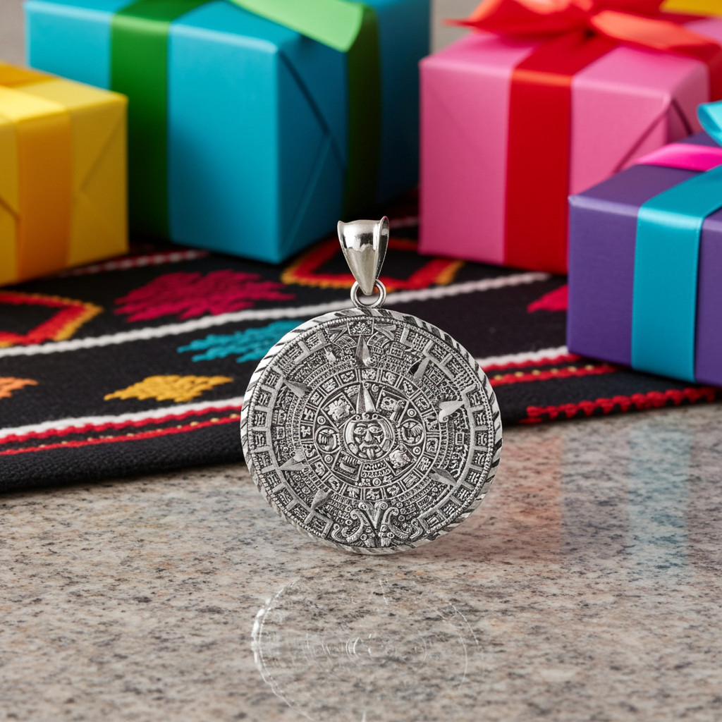 Sterling Silver Aztec Mayan Sun Calendar Pendant (S/M/L)