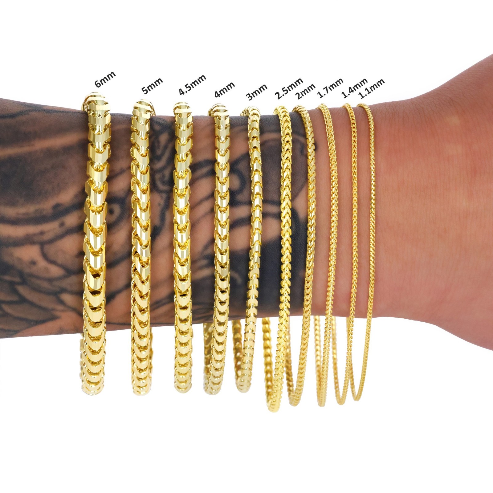 14K Yellow Gold Solid Franco 1.1mm-6mm Diamond Cut Spiga Chain Bracelet 7″ 8″ 9″