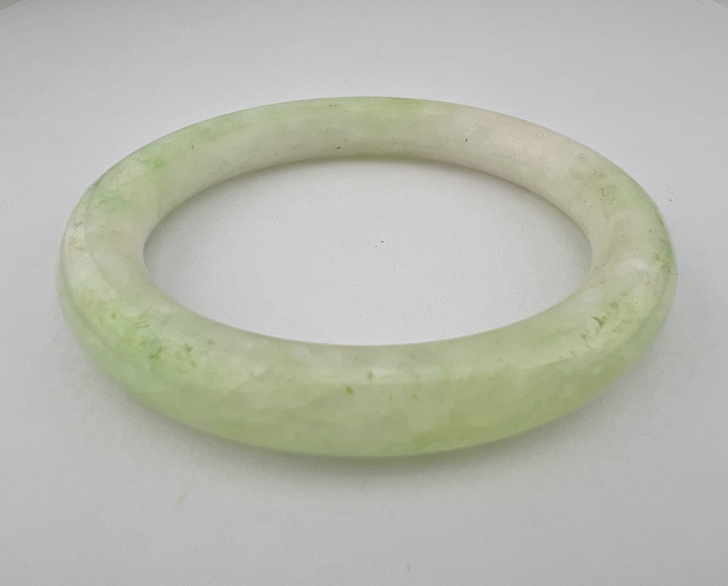 Antique Chinese Icy White & Green Jade Bangle Bracelet 69mm 32.3g