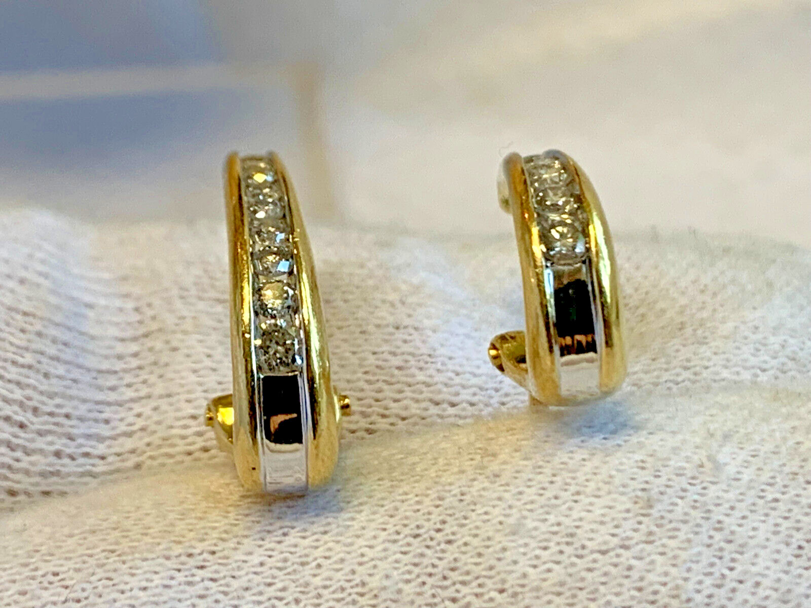 14K Yellow Gold Diamond Earrings 4.82g Fine Jewelry Half Hoop Omega Backs *READ*