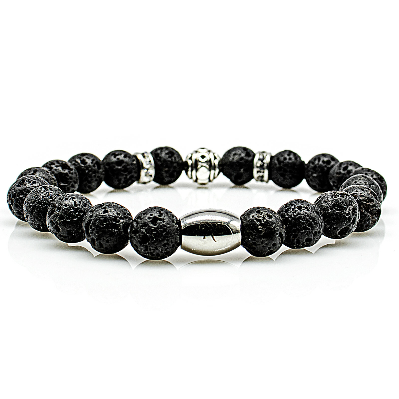 Lava Bracelet Bracelet Beads S Silver Black 8mm Stainless Steel