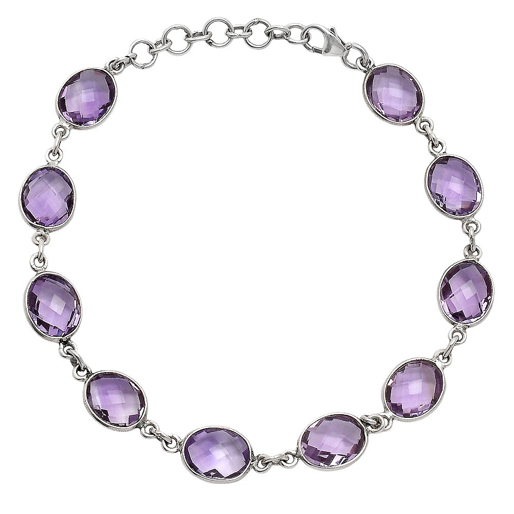 Premium Quality Amethyst Checker Briolette 925 Silver Bracelet Jewelry B-1001