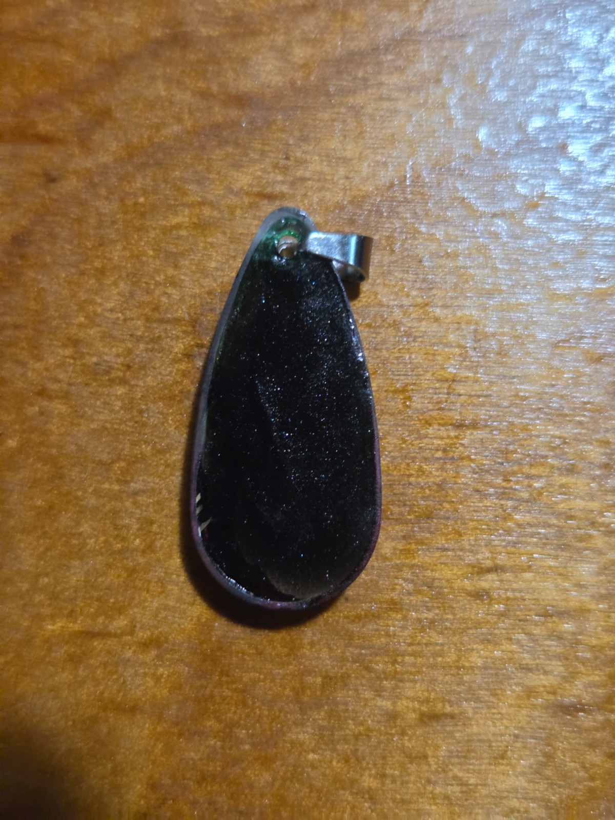OOAK Green Copper Spiral Resin Teardrop Pendant Handmade N116