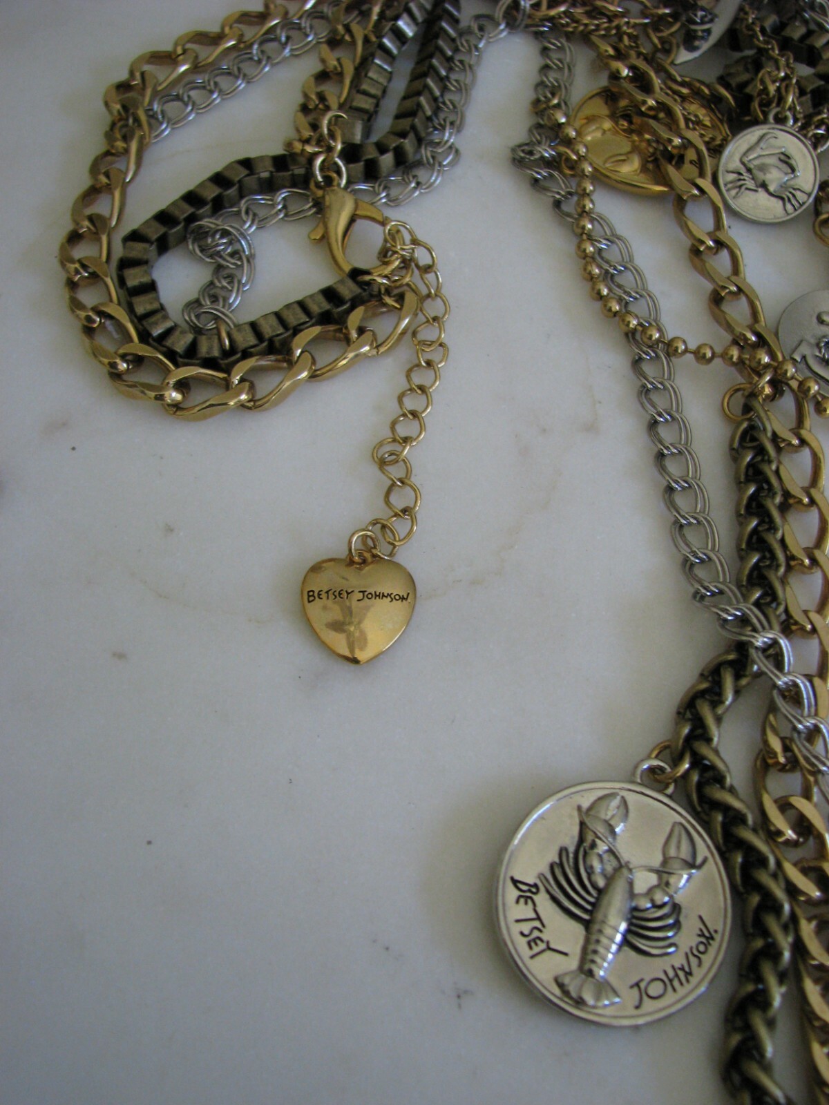 VINTAGE BETSEY JOHNSON PIRATE SKULL DAGGER NAUTICAL LONG CHAIN NECKLACE~RARE