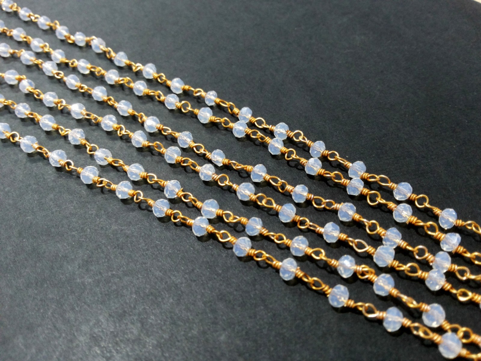 10 Feet Opal Quartz Rondelle Faceted 4-4.5mm Beads, Rosary Chain Gold Wire O1