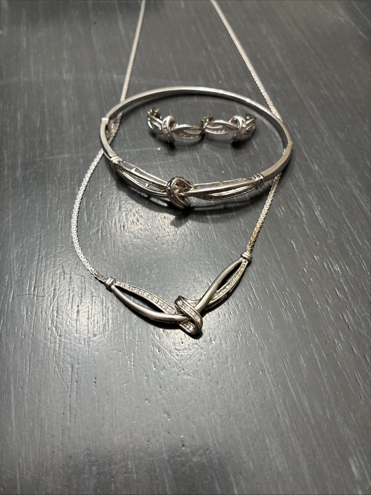 Zales Sterling Silver Diamond Accent Necklace, Earring, Bracelet Set 3 Pieces