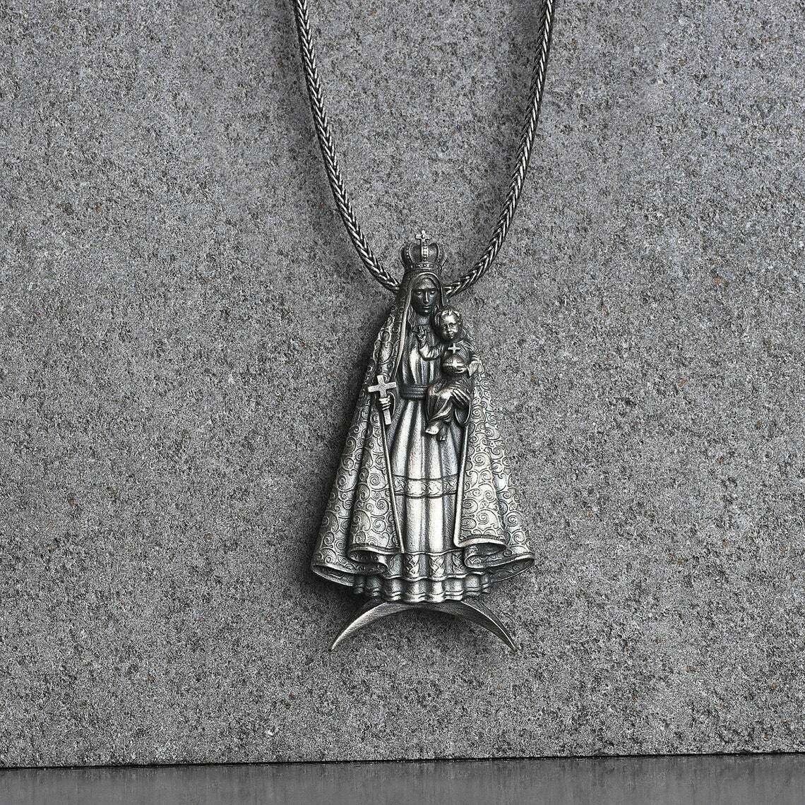 Blessed Virgin Mother Mary Holy Our Lady Religious 925 Silver Neckalce Pendant