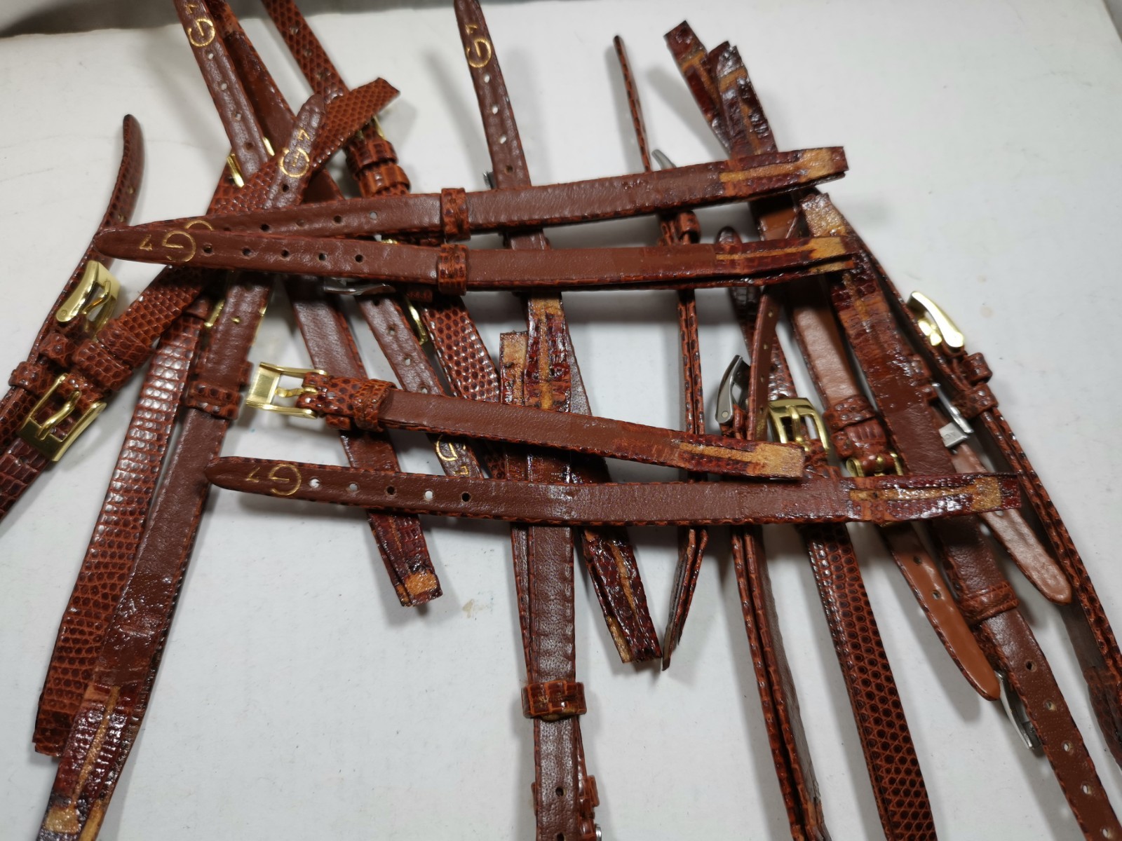 Lot 40 x Vintage Watch Straps Brown Leather Open-Ended Glue-On 7mm-12mm G12 NOS