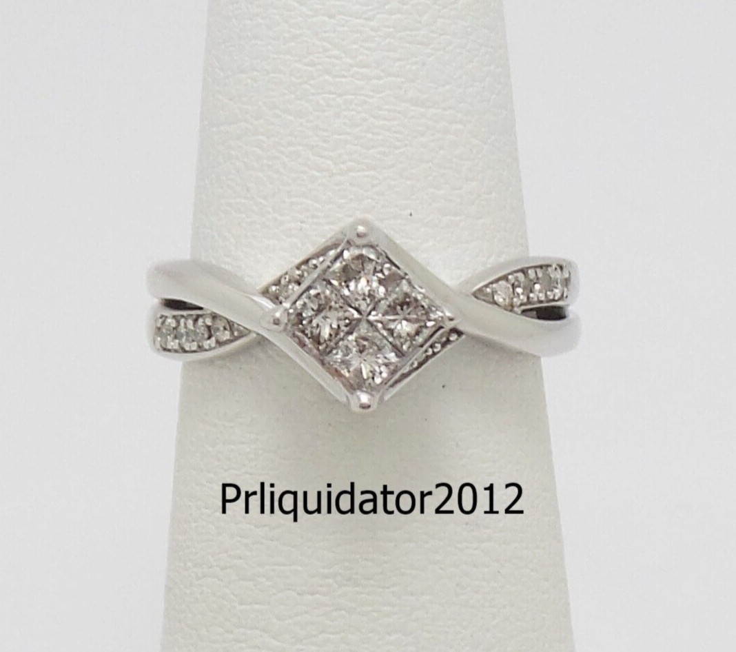 1/2CT Natural Diamond Cluster Engagement Wedding Bridal Ring Band 10K White Gold