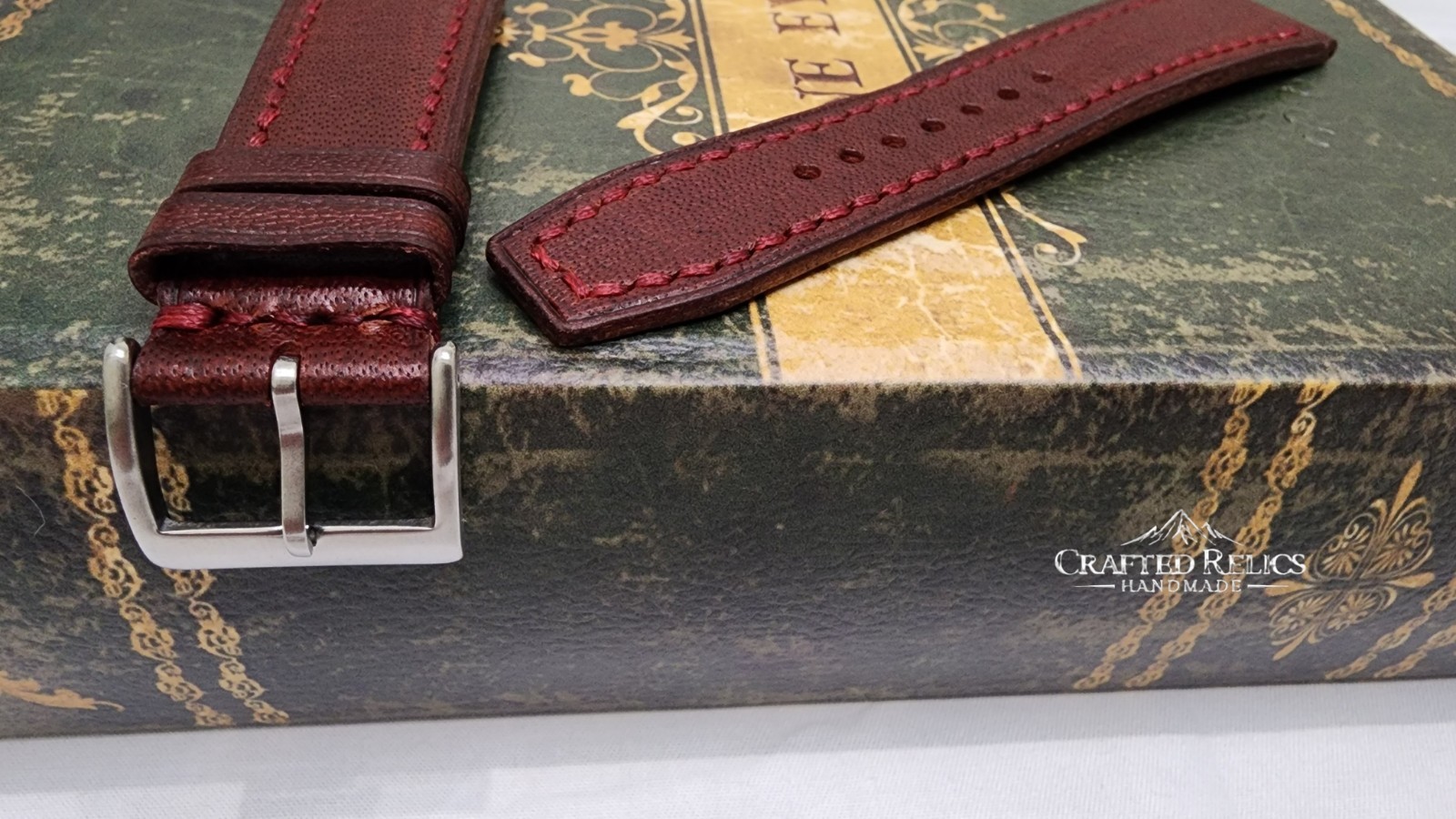 22mm Burgundy Italian Vegetable Tanned Leather Watch Strap Handmade 22-20