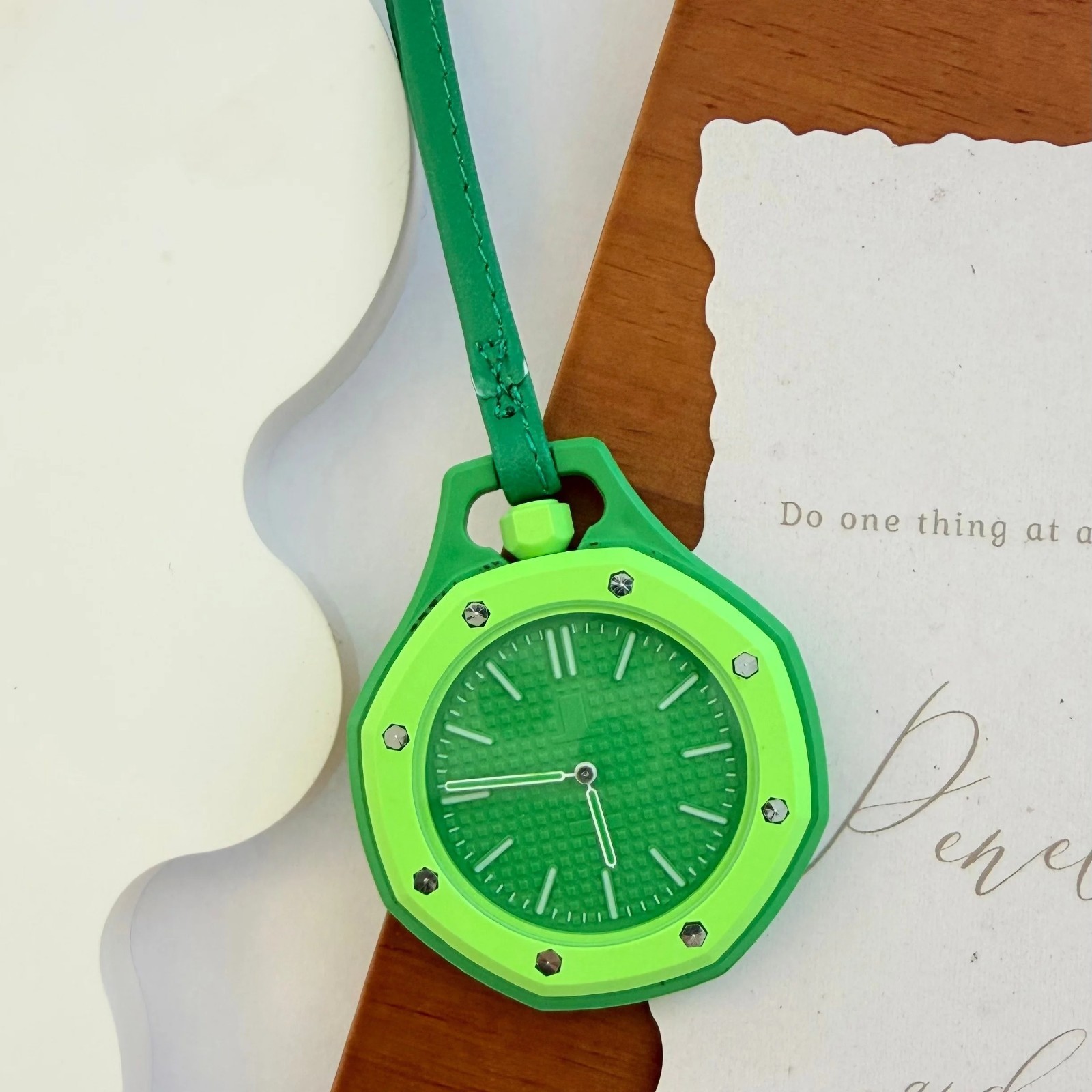 Octagonal Textured Dial Pendant Watch, Unisex, with Colorful Leather Strap