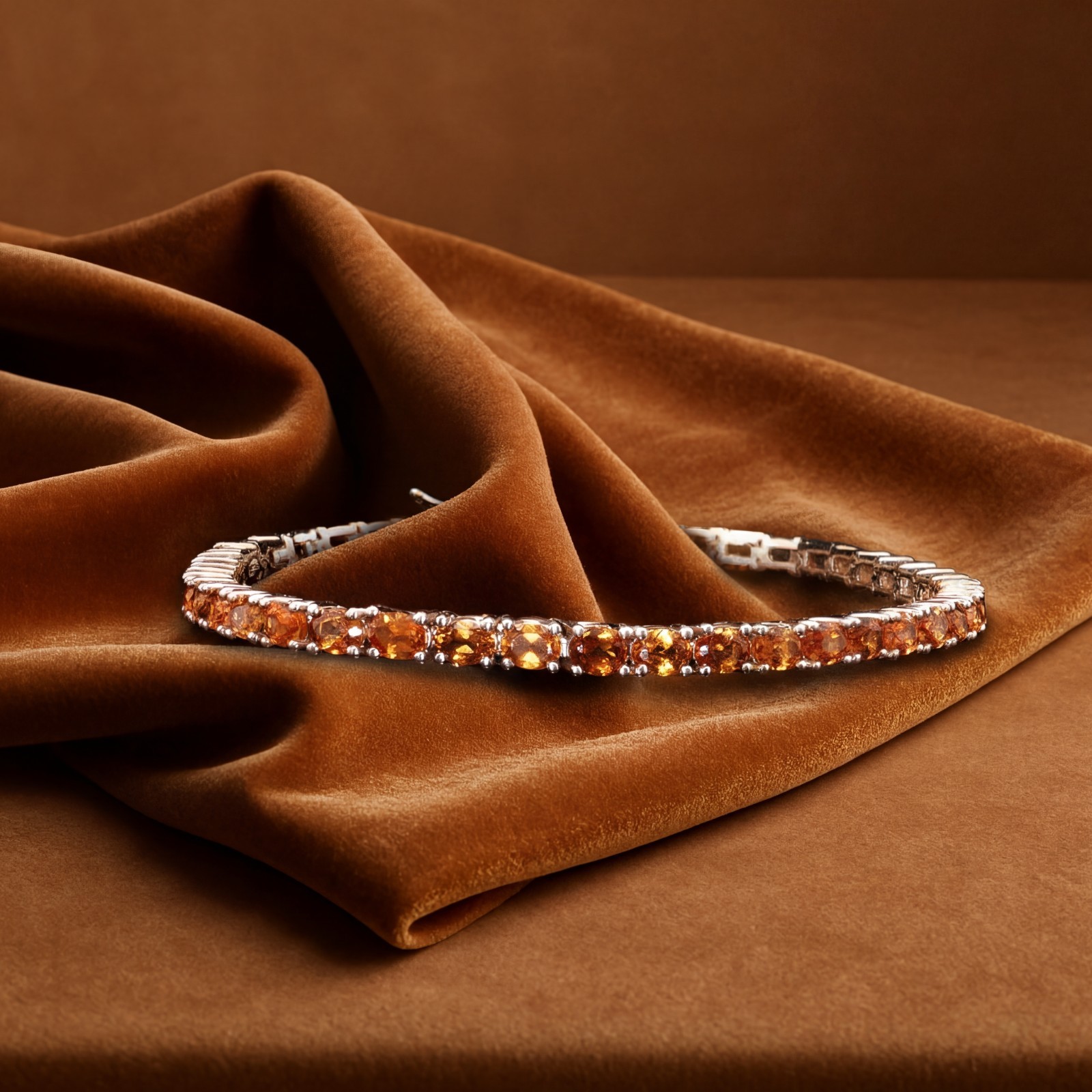 925 Sterling Silver Hessonite Tennis Bracelet