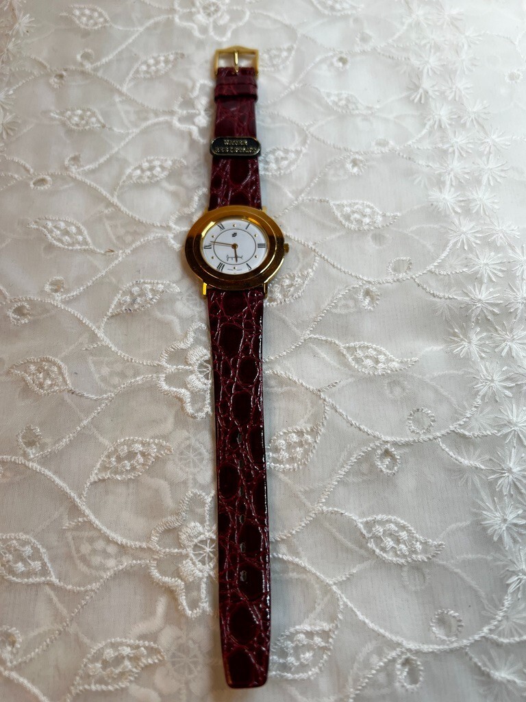 Vintage Jacques Farel Quartz Watch Gold Case White Face Leather Band Watch BB