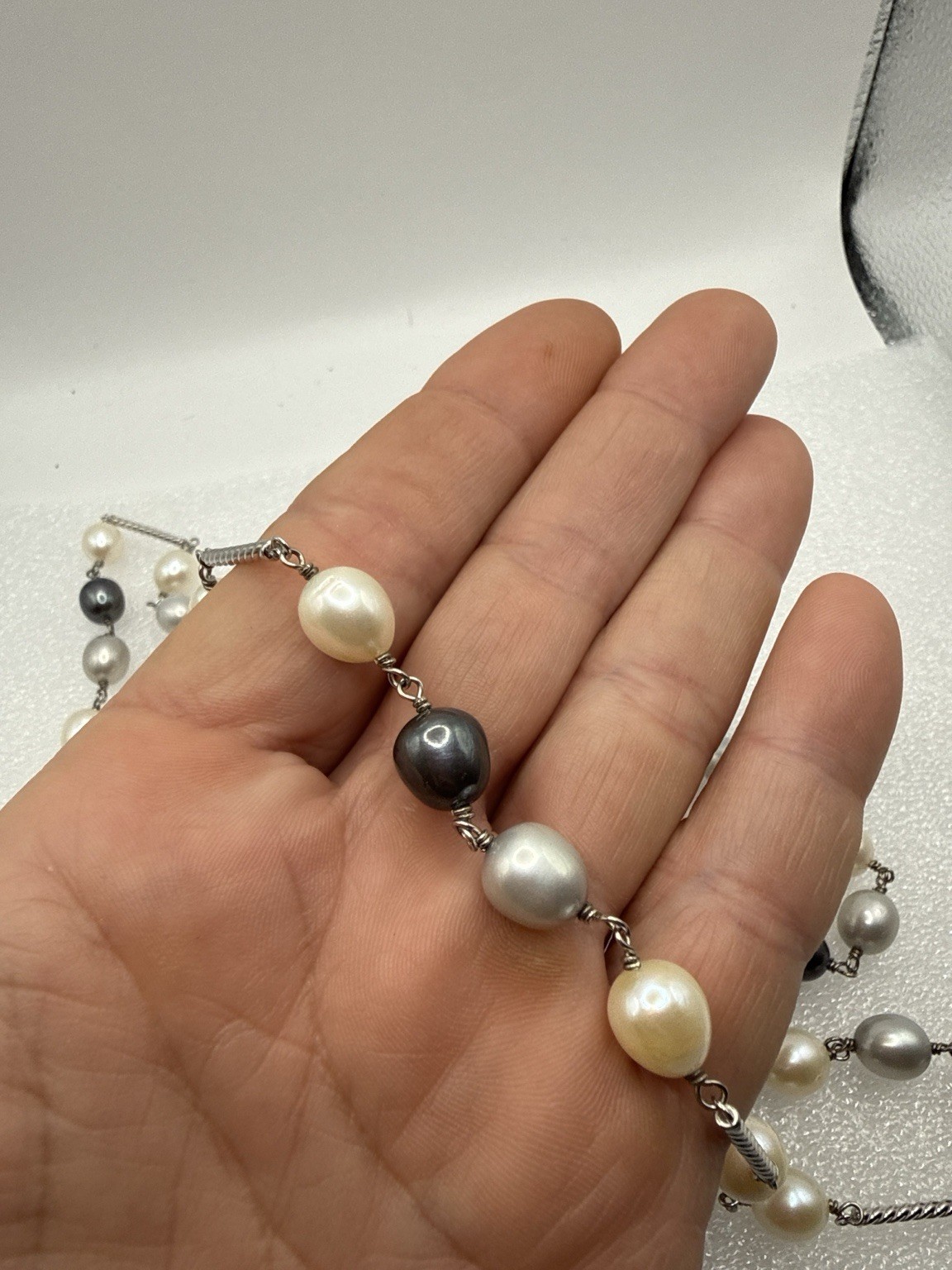 78” Long Freshwater Pearl Necklace Gray White Black Pearls No Clasp (Lot#1554)