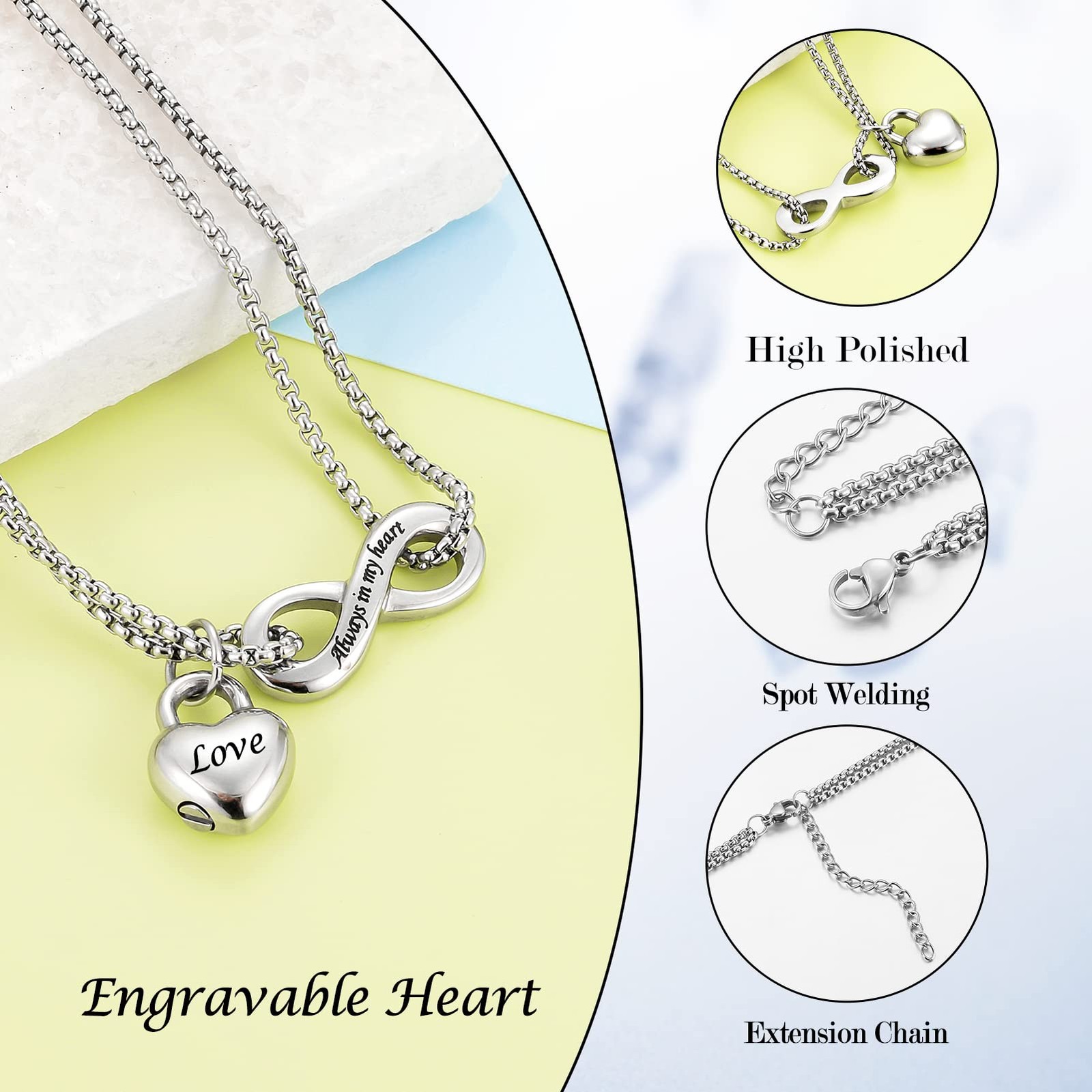 Infinity Urn Necklace for Human Ashes Always in My Heart Cremation Necklace S…