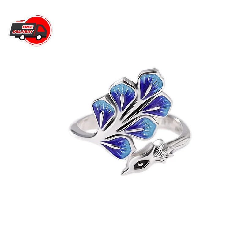 925 Sterling Silver Blue Peacock Ring for Women Elegant Engagement Wedding Gift