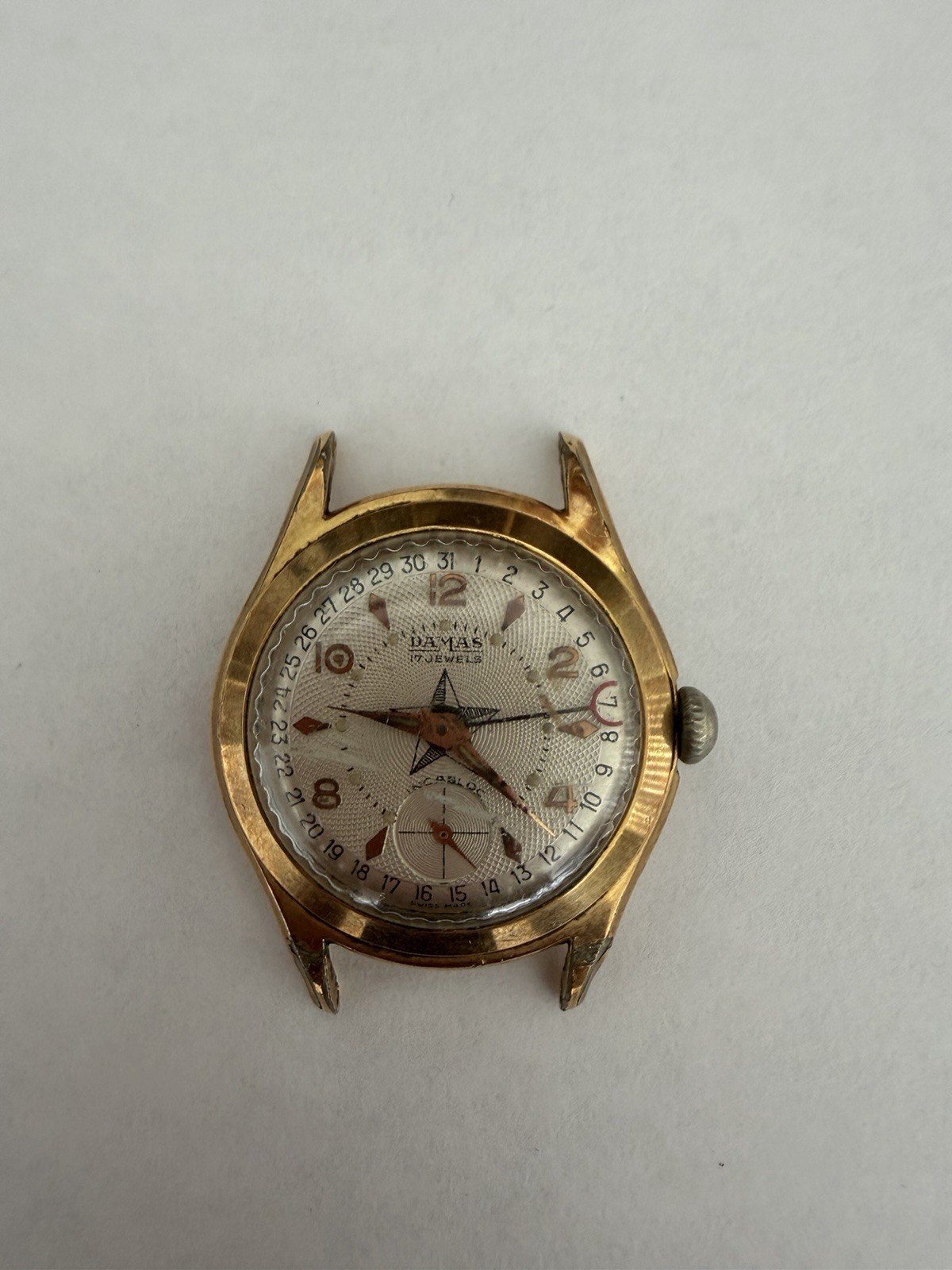 Damas Vintage Swiss Made 17 Jewel Manual Wind Gold Tone Watch Head Only