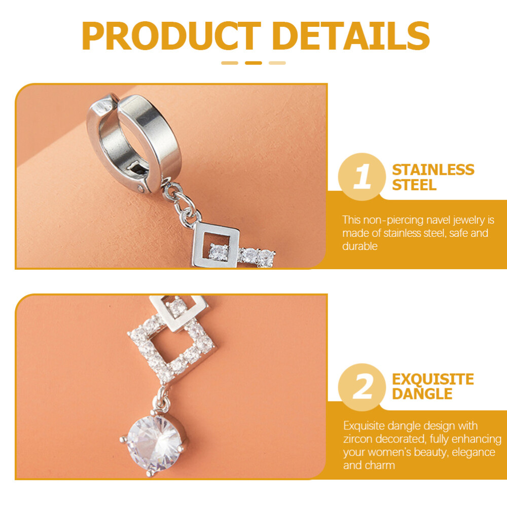 Belly Button Rings Clip On Dangle Zircon Belly Ring Pendant Women Body Jewelry
