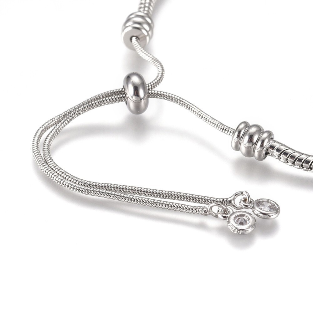 5x Vacuum Plating Adjustable Snake Chain Slider Bracelet with Rhinestone Charms