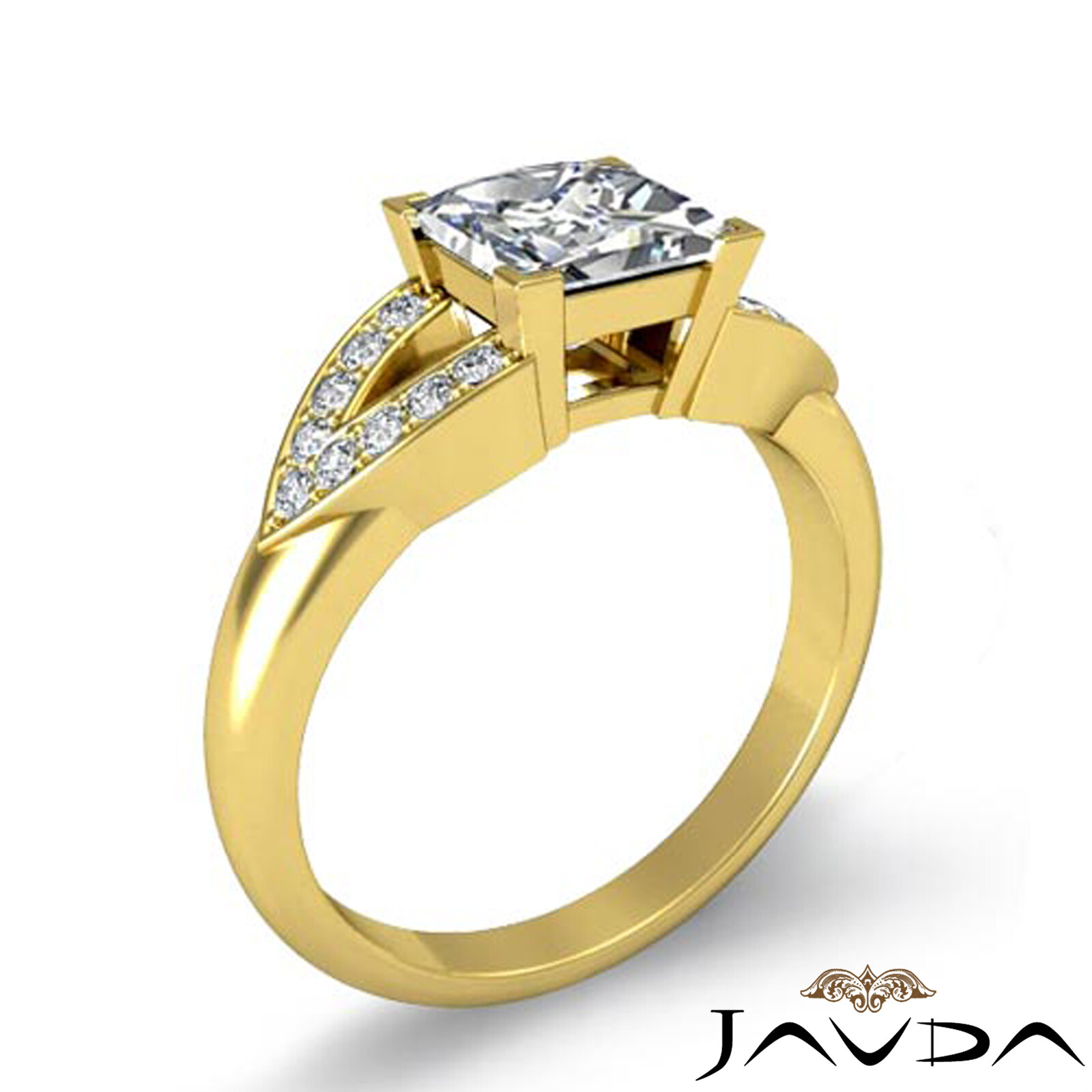 Princess Natural Diamond V Shaped Shank Engagement Pave Ring GIA G SI1 1.25 Ctw