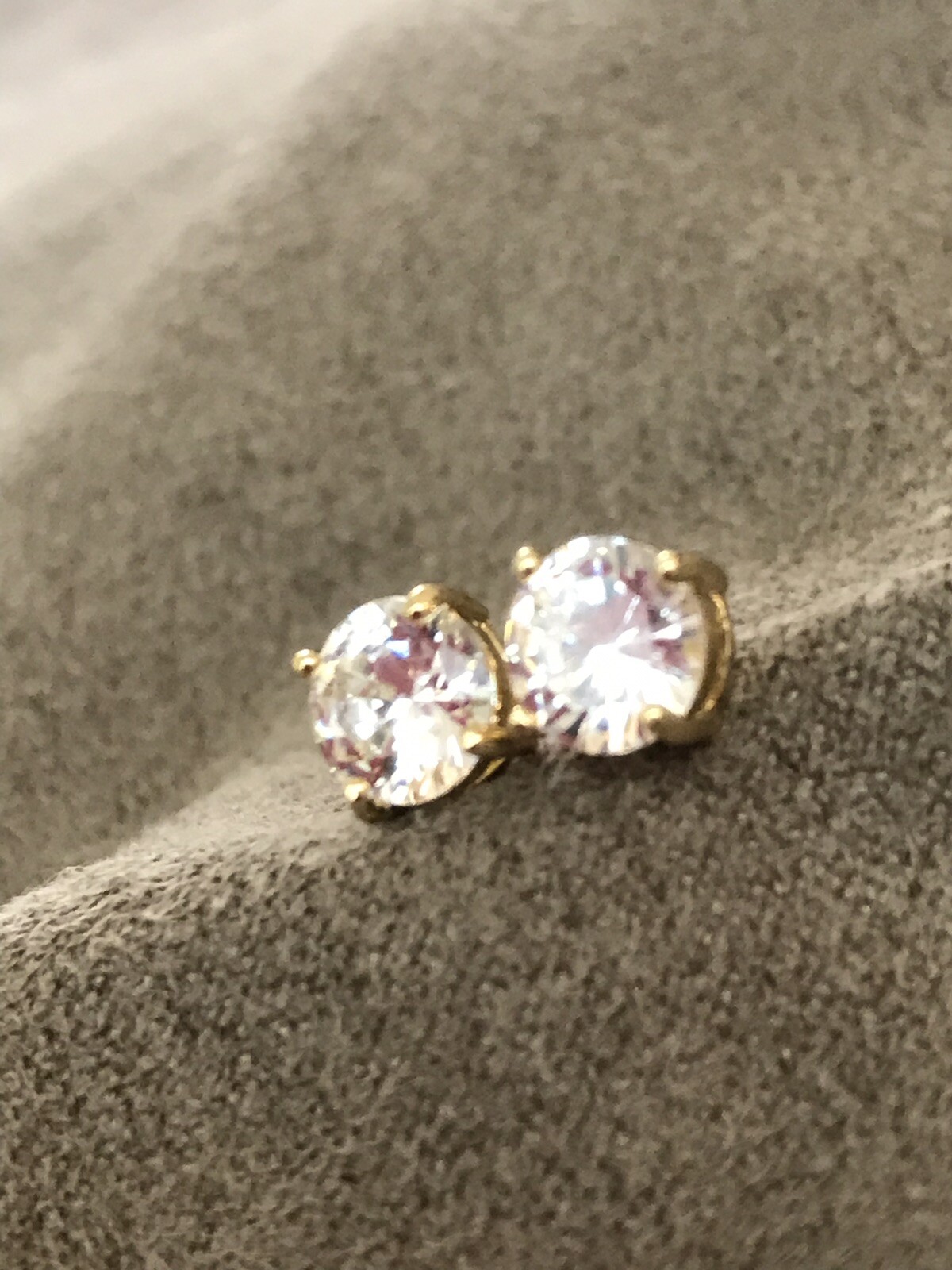 White Cubic Zirconia Earrings 6mm 14k Gold Plated Sterling Silver Best Quality