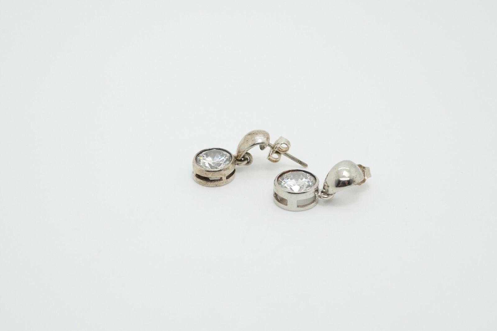JJJ Sterling Silver CZ Dangle Drop Postback Earrings
