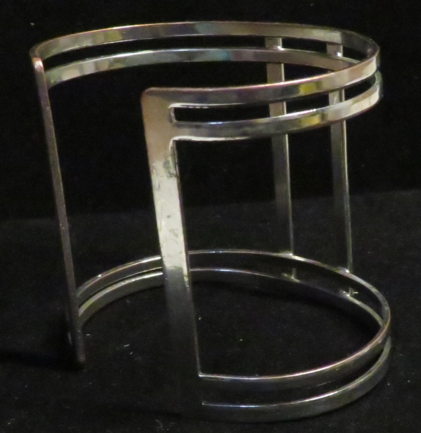 Vintage Silver Tone 3-Bar Open Cuff Bracelet 2-1/8″ tall 7.5″ Fashion Used