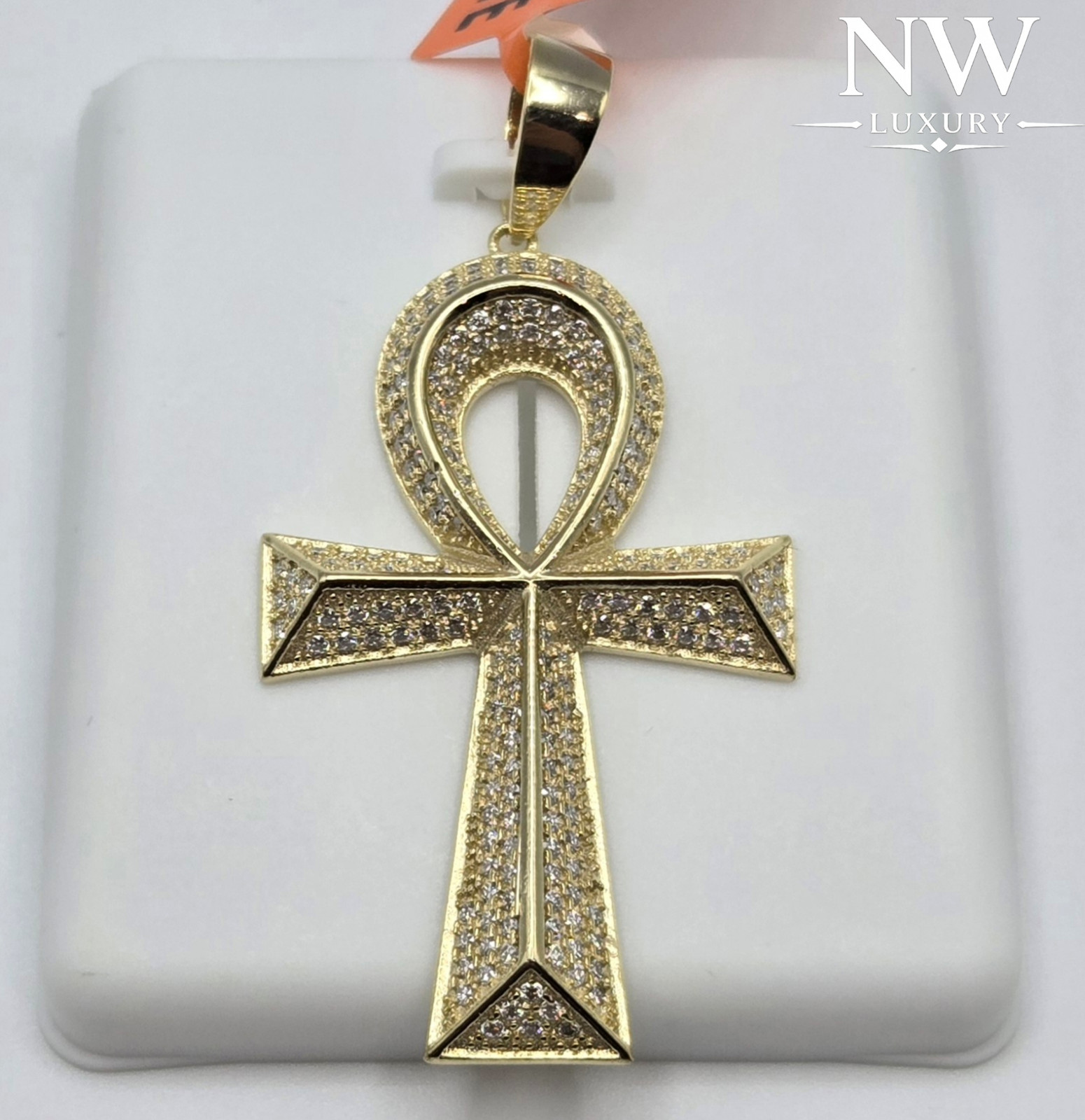 Solid 925 Sterling Silver MOISSANITE 2.0ctw PENDANT Ankh Cross, 14k Gold Vermeil