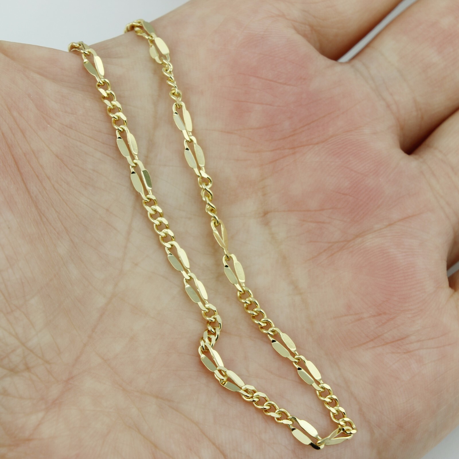 Women / Girl 925 Sterling Silver Gold Figaro Link Chain Anklet Bracelet 8-9.5″