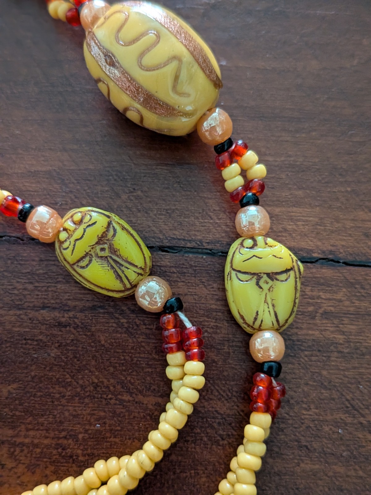 Antique Art Deco Egyptian Revival Czech Glass Bead Sautoir Necklace -Neiger Bros