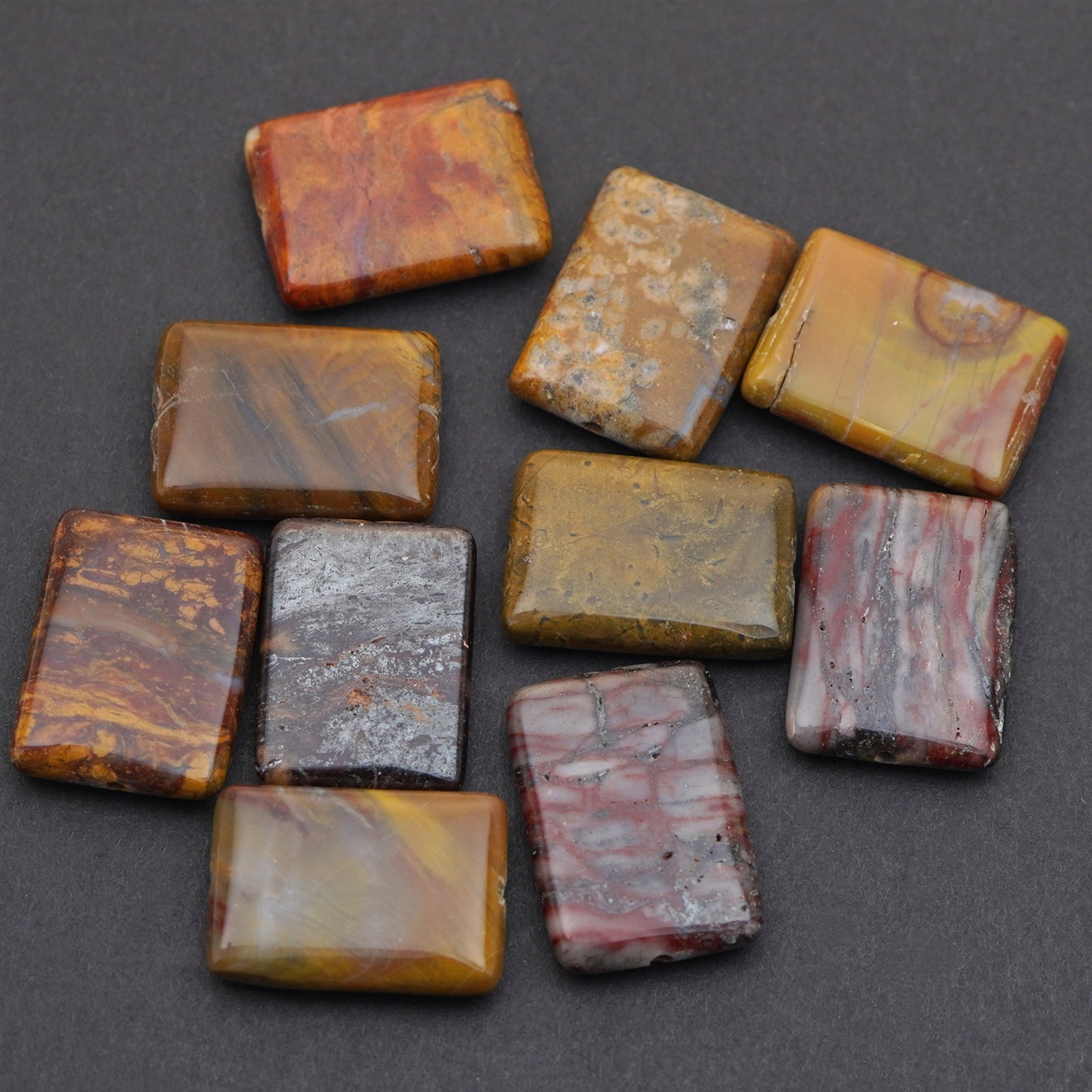 10 earth tones wood jasper beads flat rectangular brown stone avg 19mm 20mm