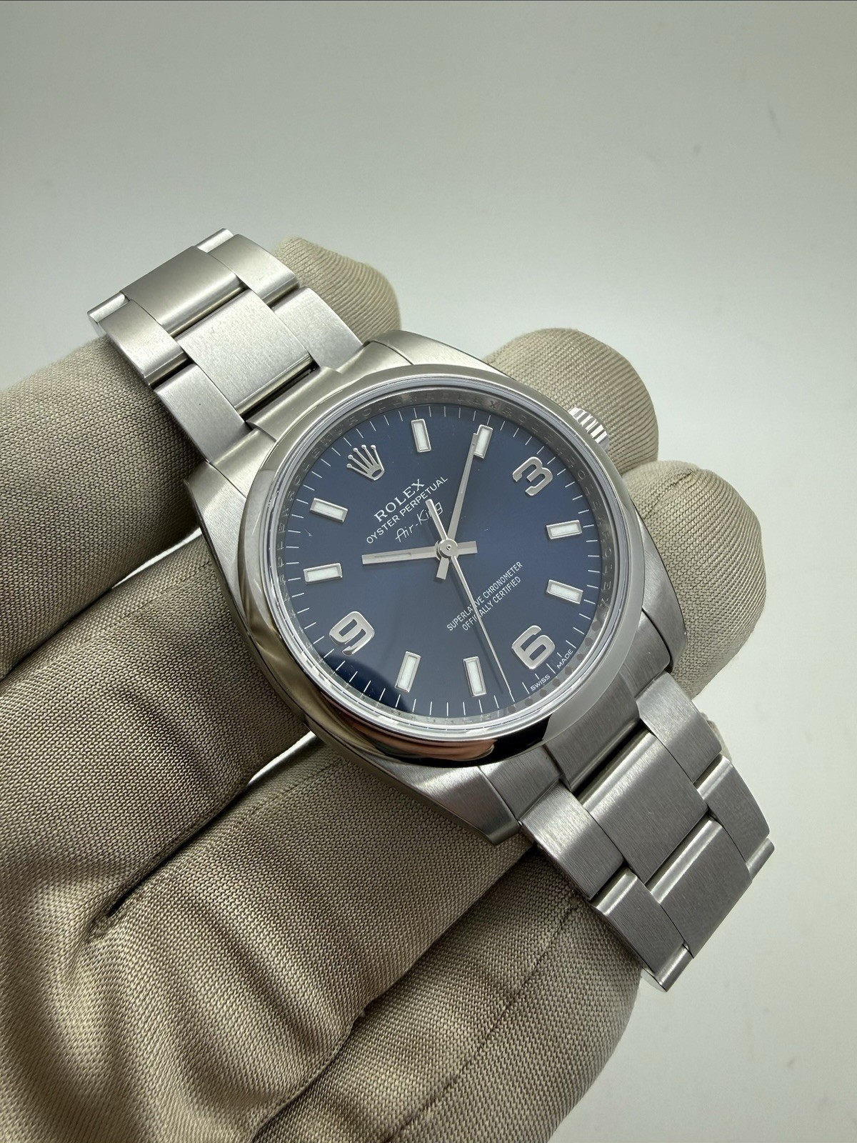 2012 Rolex Airking Oyster Perpetual Blue Dial Stickered NOS NEW 34mm 114200 B+P