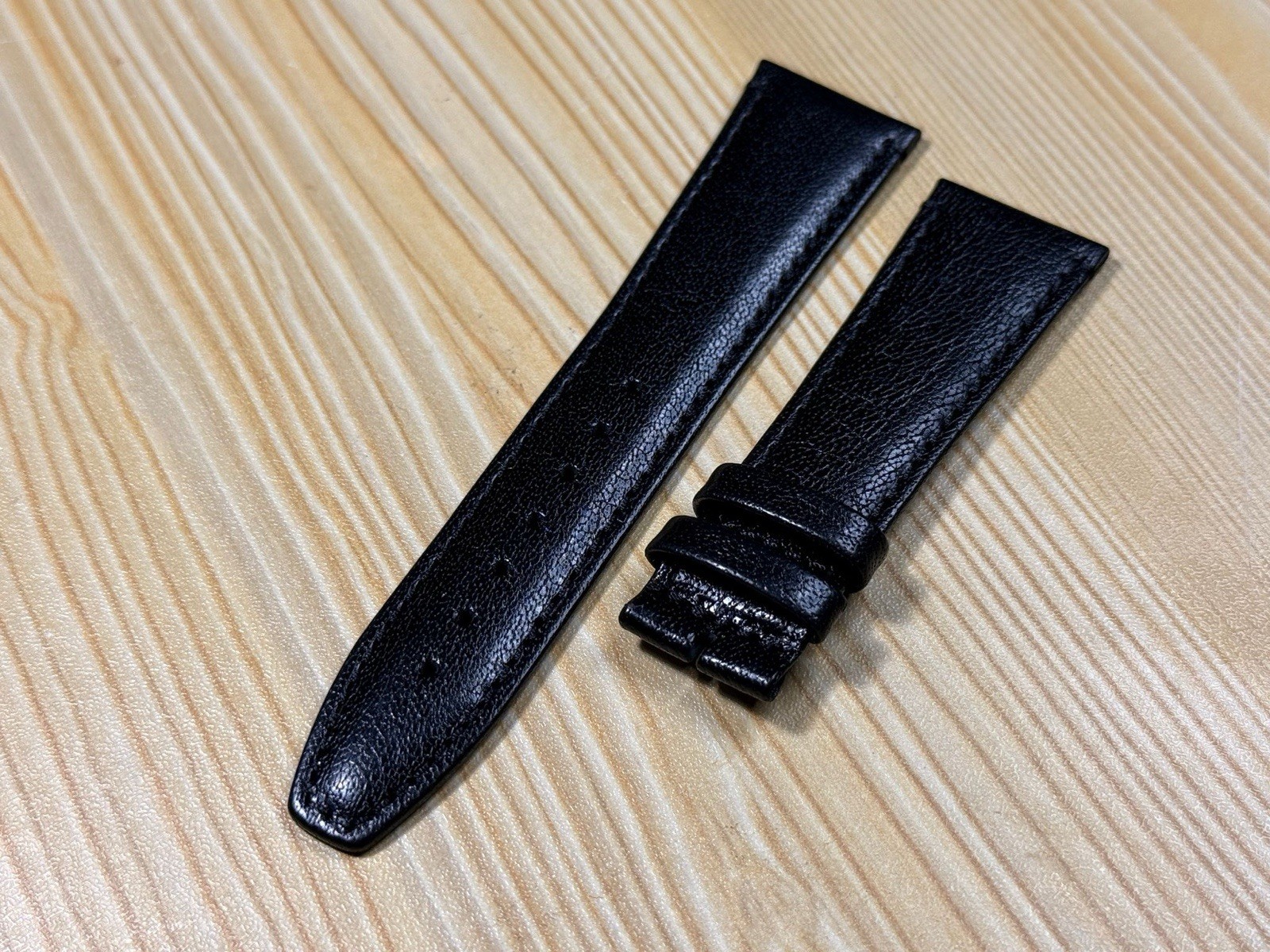 22mm Bonetti Italy genuine leather dark black Watch Strap/band without Buckle