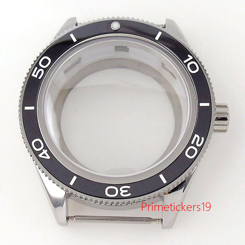 42mm Watch Case Sapphire Glass Fit NH35 ETA2824 PT5000 Glass Back Ceramic Bezel