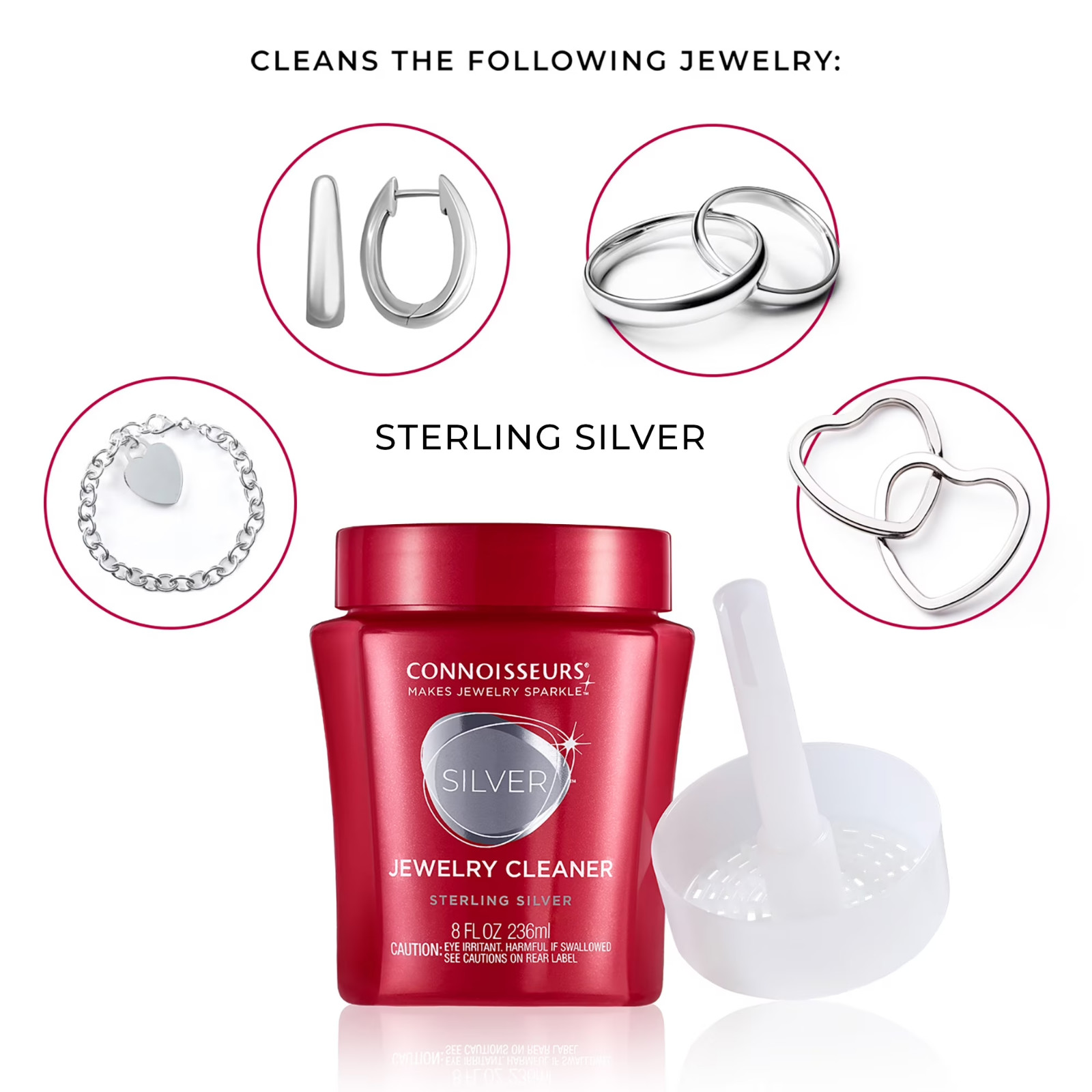 Connoisseurs Silver Jewelry Cleaner Liquid Deep Clean Shine, 8 oz Red Bottle