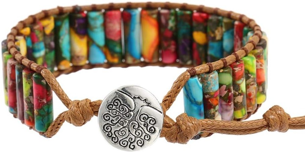 Artisan Crafted Natural Jasper Leather Wrap Bracelet – 6.5 Inch Adjustable Fit