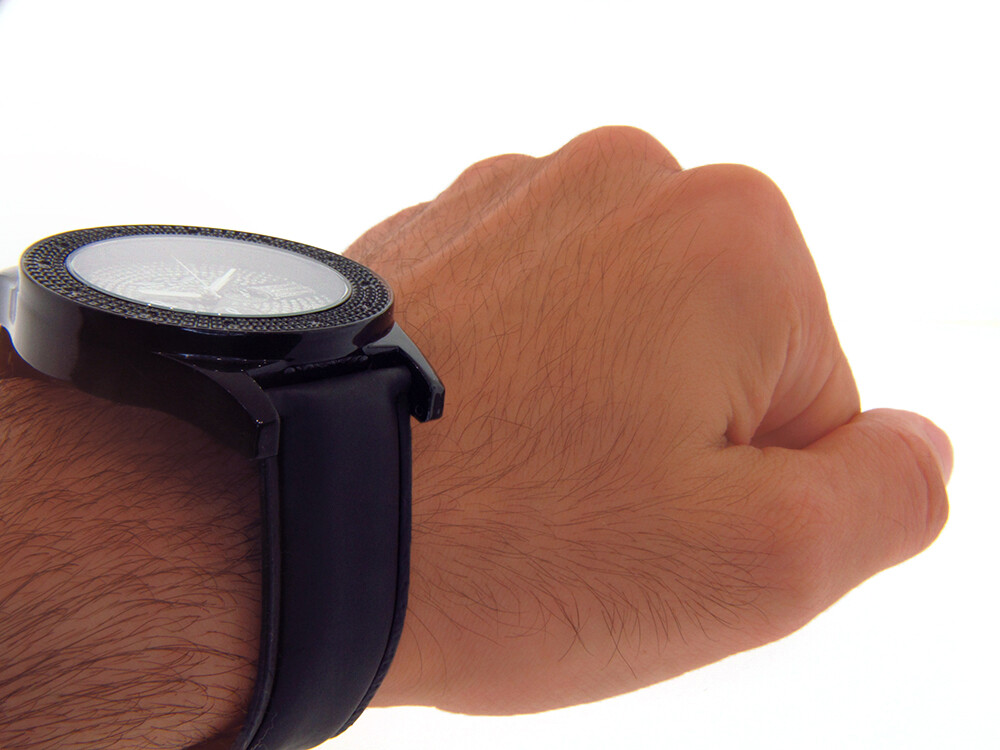 KING MASTER DIAMOND WATCH BLACK FACE LARGE BLACK CASE BAND SUPER TECHNO JOJINO