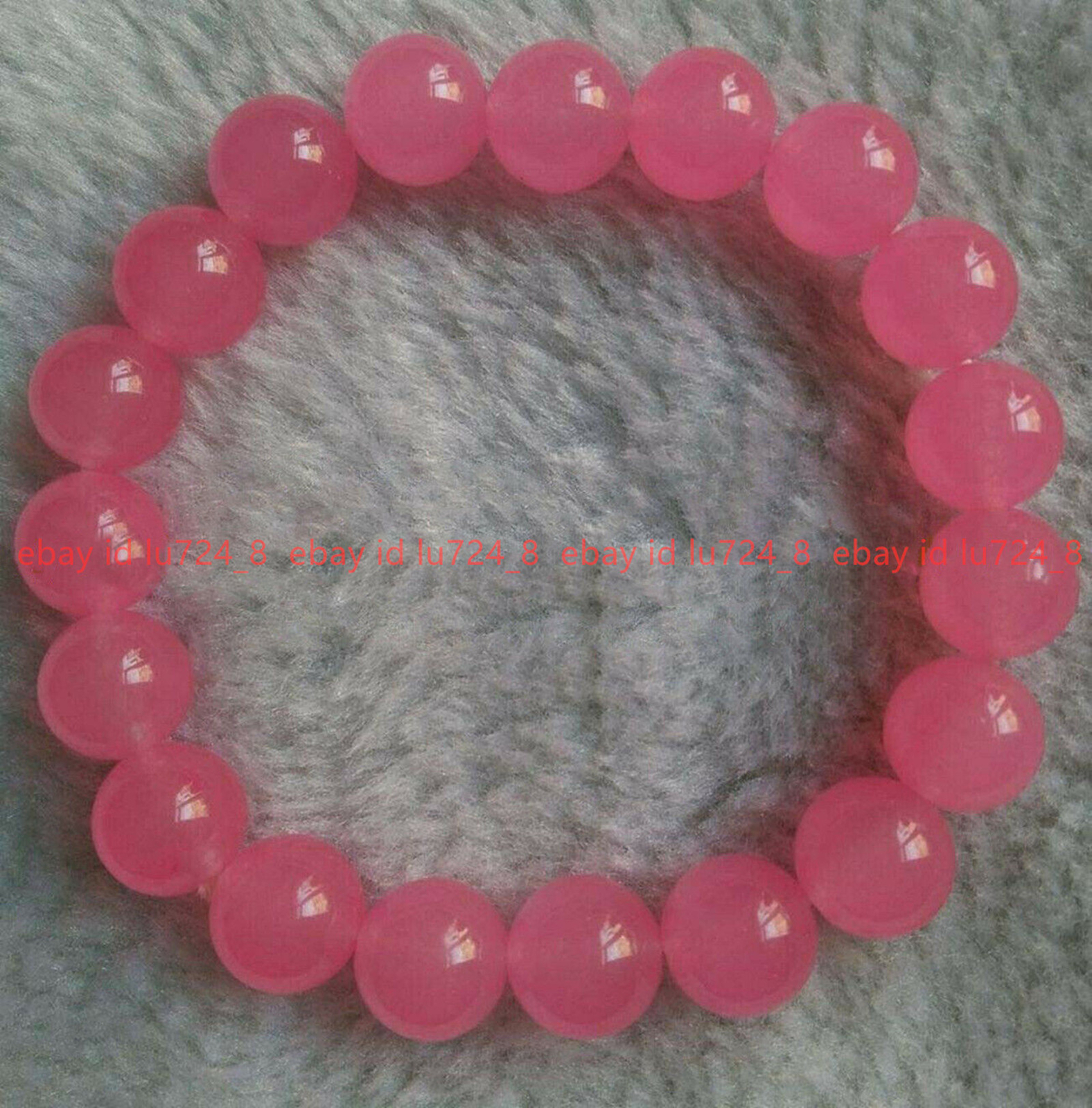 10mm Natural Dark Pink Jade Round Gemstone Beads Elastic Bracelet 7.5”