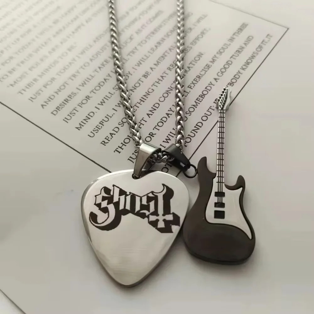 Hip-hop Guitar Pick Necklace Titanium Steel Trendy Guitar Pendant Chain Punk Vin