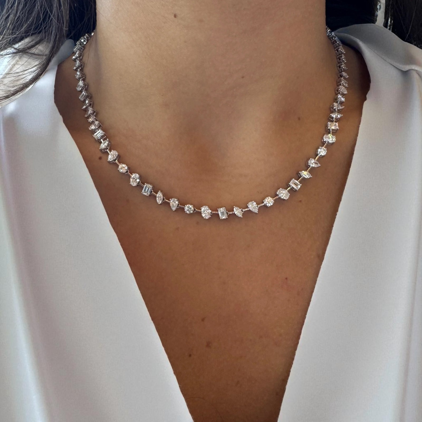 Lab Created Moissanite Multi Shape 925 Silver Tennis Weeding Gift Necklace