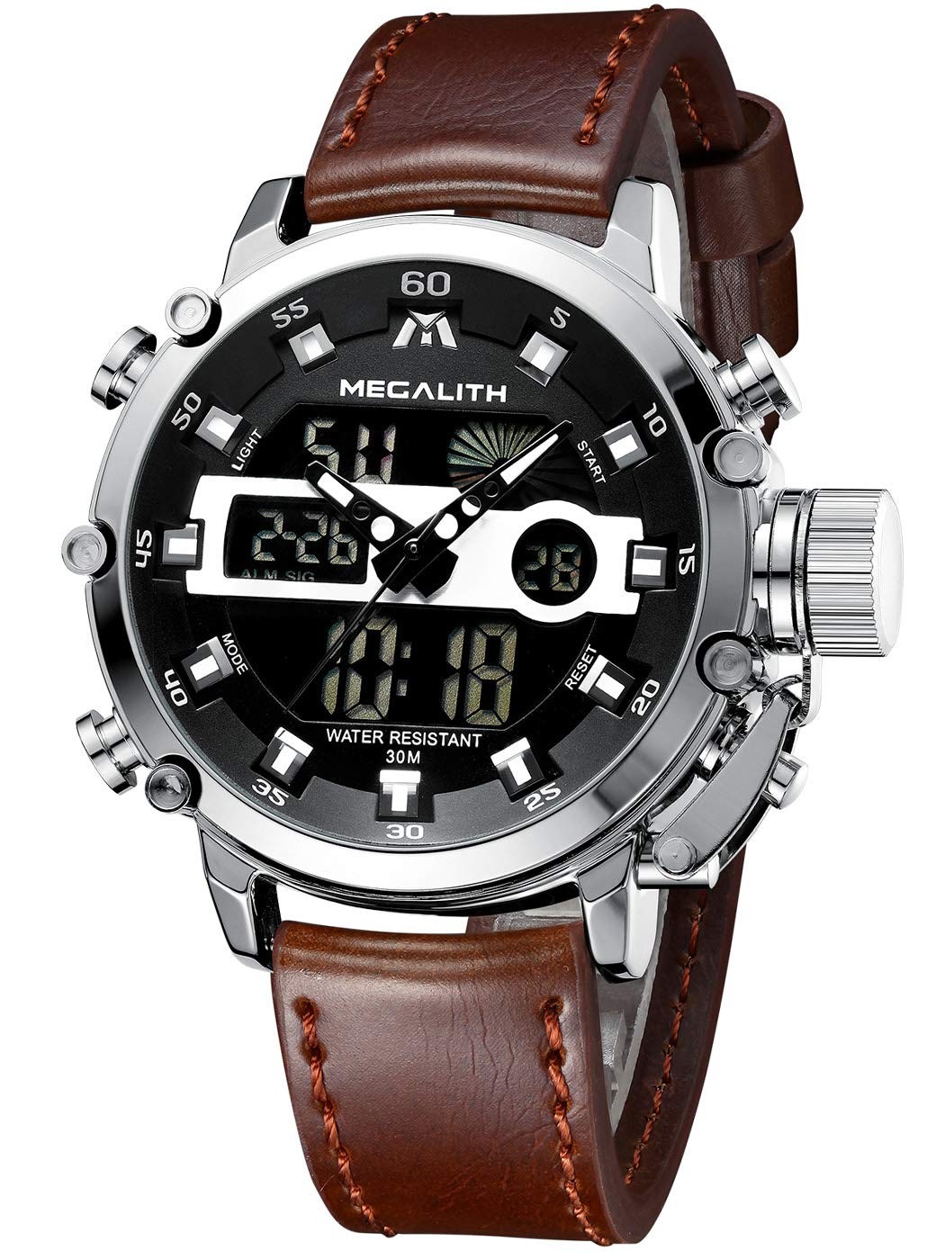 Mens Watches with Leather Waterproof Digital Military Sport Tactical Multifun…