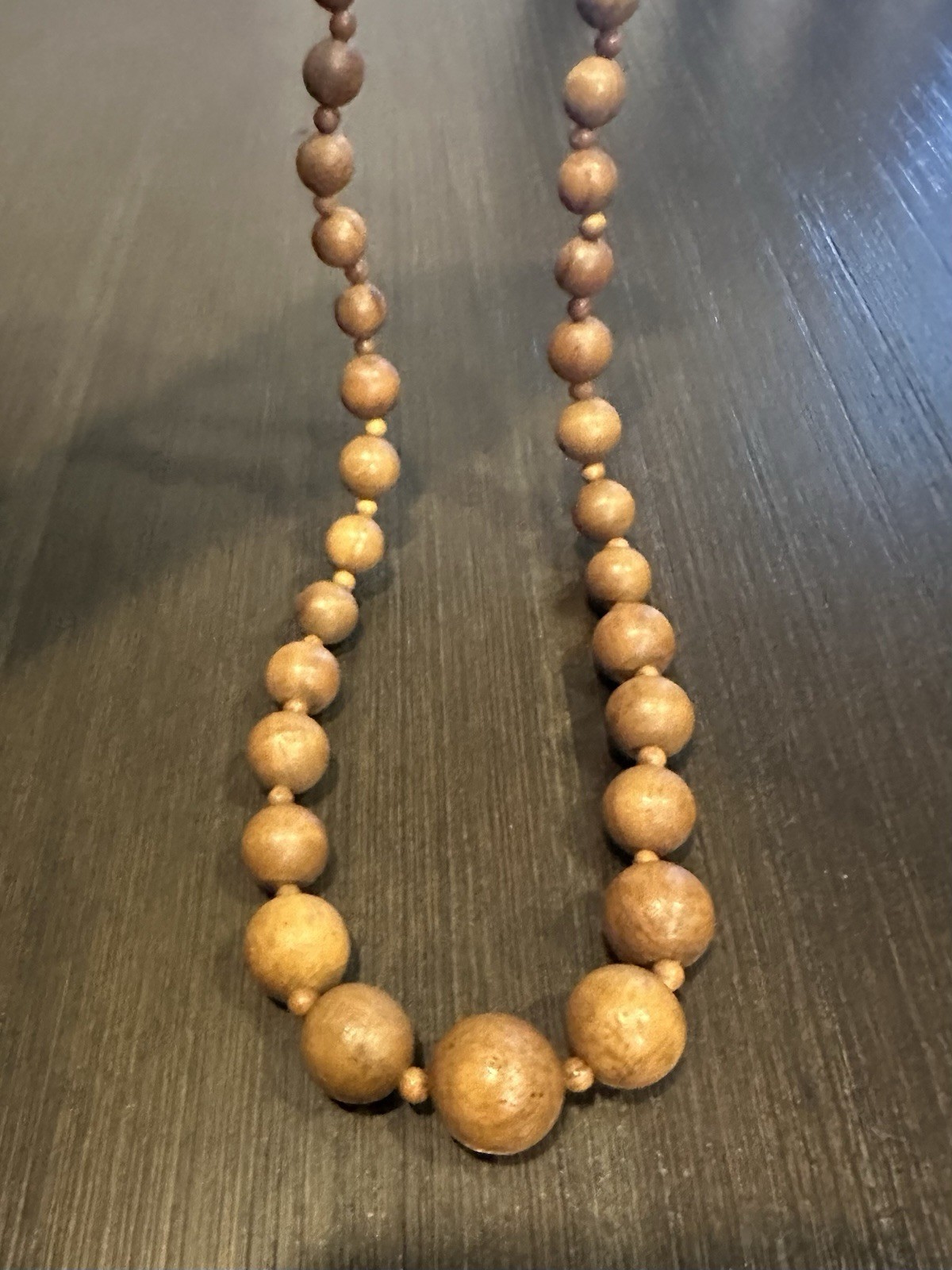 Vintage 1970s Chunky Graduated Wooden Bead Necklace with Brass Barrel Clasp