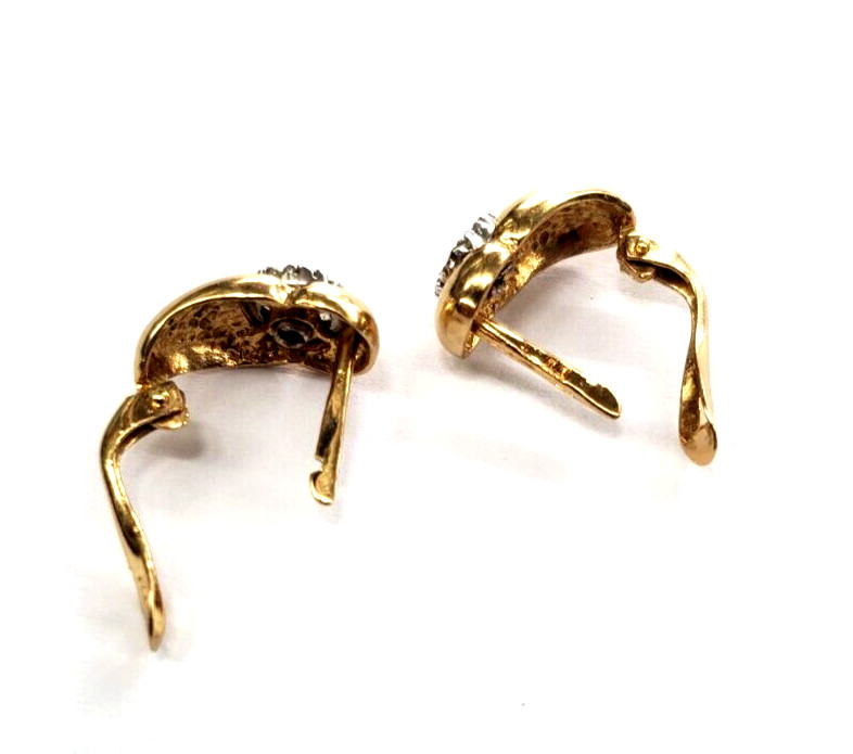 14k Yellow Gold .25 CT Round Clear Stone Cluster Huggie Style Earrings -3.3 gram