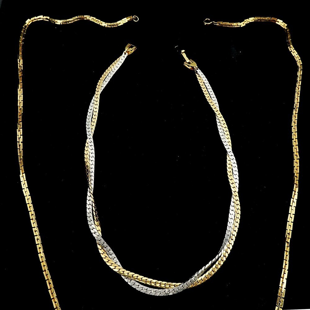 VTG 1970s Avon Two Tone Geometric Necklace and Interweave Choker Statement
