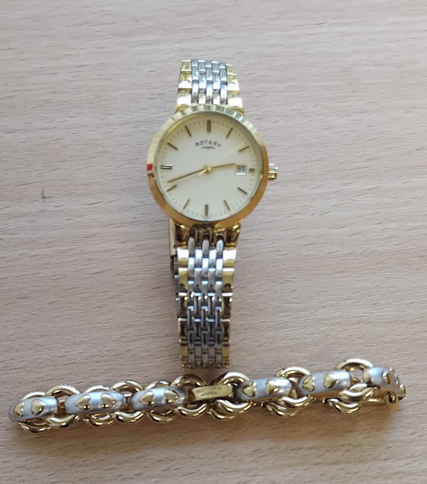 Rotary LB03497/03 Two Toned Self Adjust Strap Watch and Bracelet 2 Piece Set
