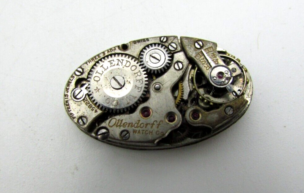 OLENDORF WATCH PARTS 24.7mm 17j MOVEMENT w/ GOOD BAL + 2nd MOVEMENT + DIAL W38