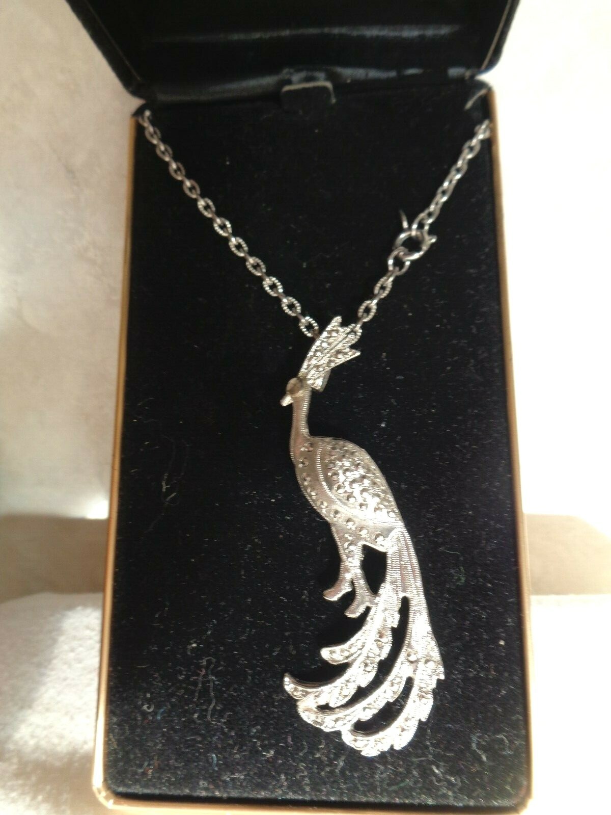Large Silver-Toned Peacock Pendant with 24” Chain (#4306)