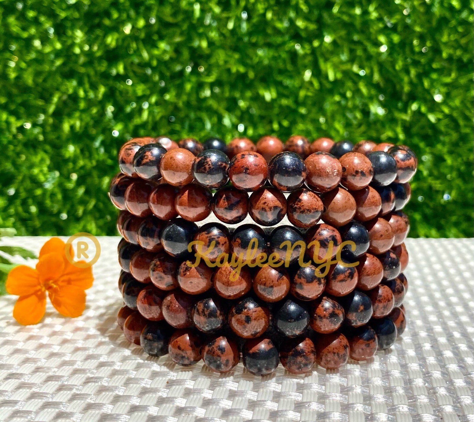 Wholesale 6 Pcs Natural Mahogany Obsidian 8mm 7.5” Crystal Stretch Bracelet
