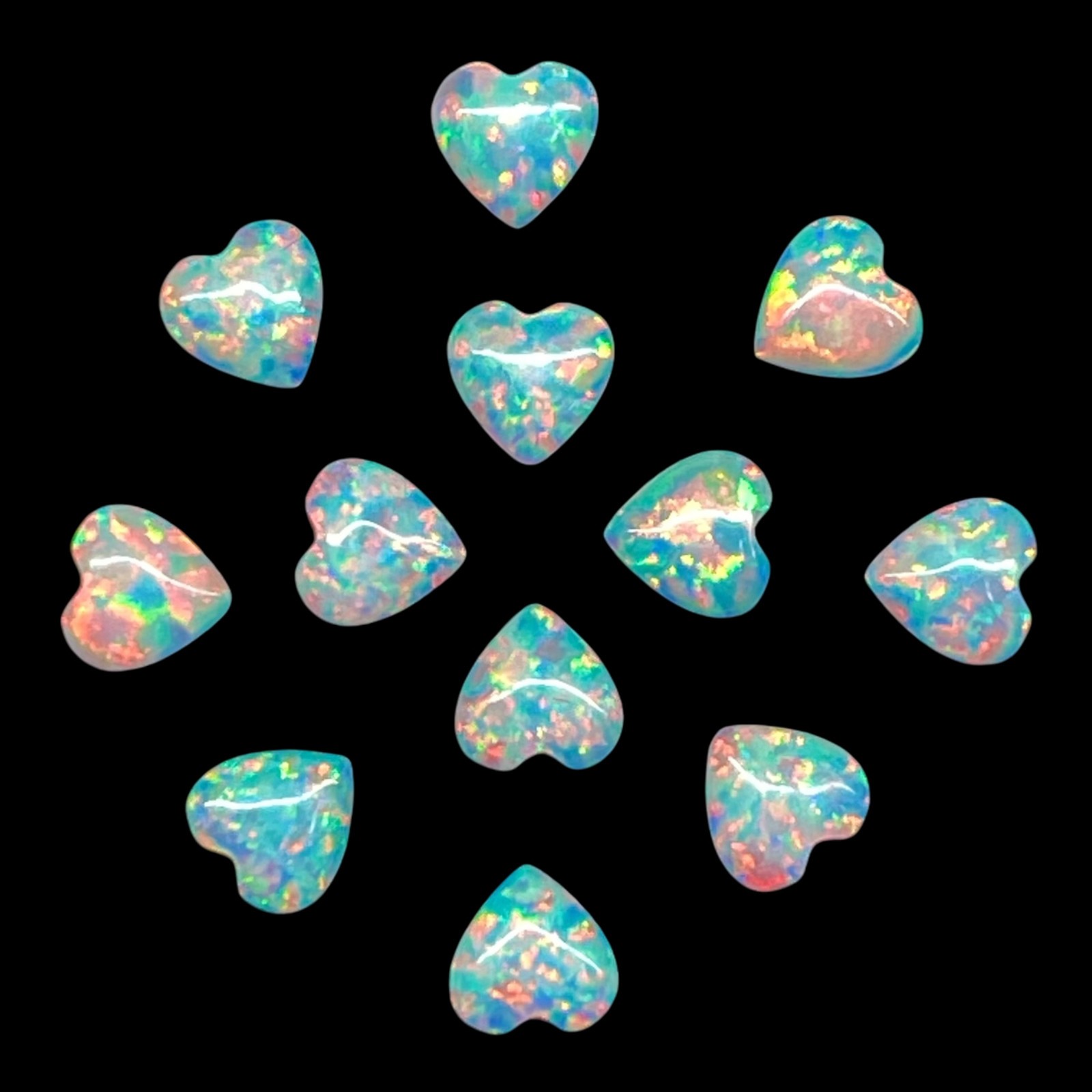 12 Pcs Australian Opal 4mm Heart Cabochon AAA Quality Lab Created Gemstone Lot